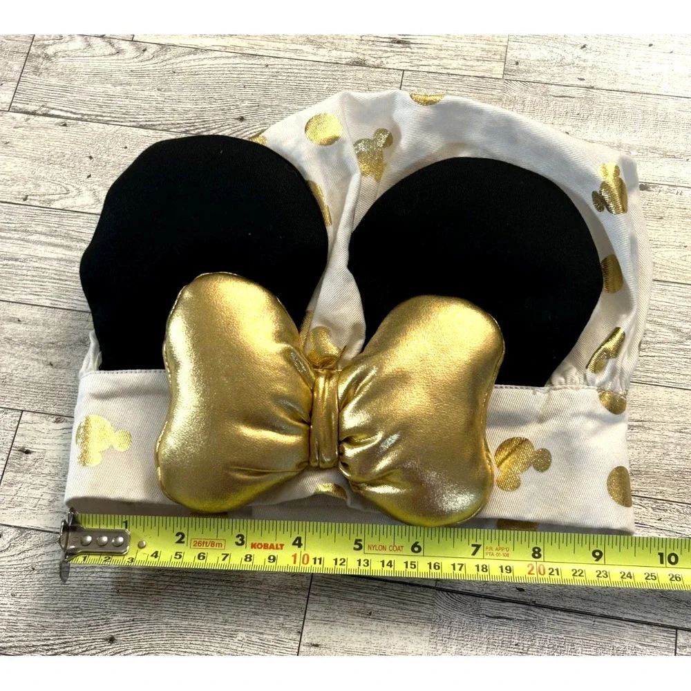 Disney Store Minnie Mouse Chef‎ Hat w/Ears Gold Accents & Bow One Size